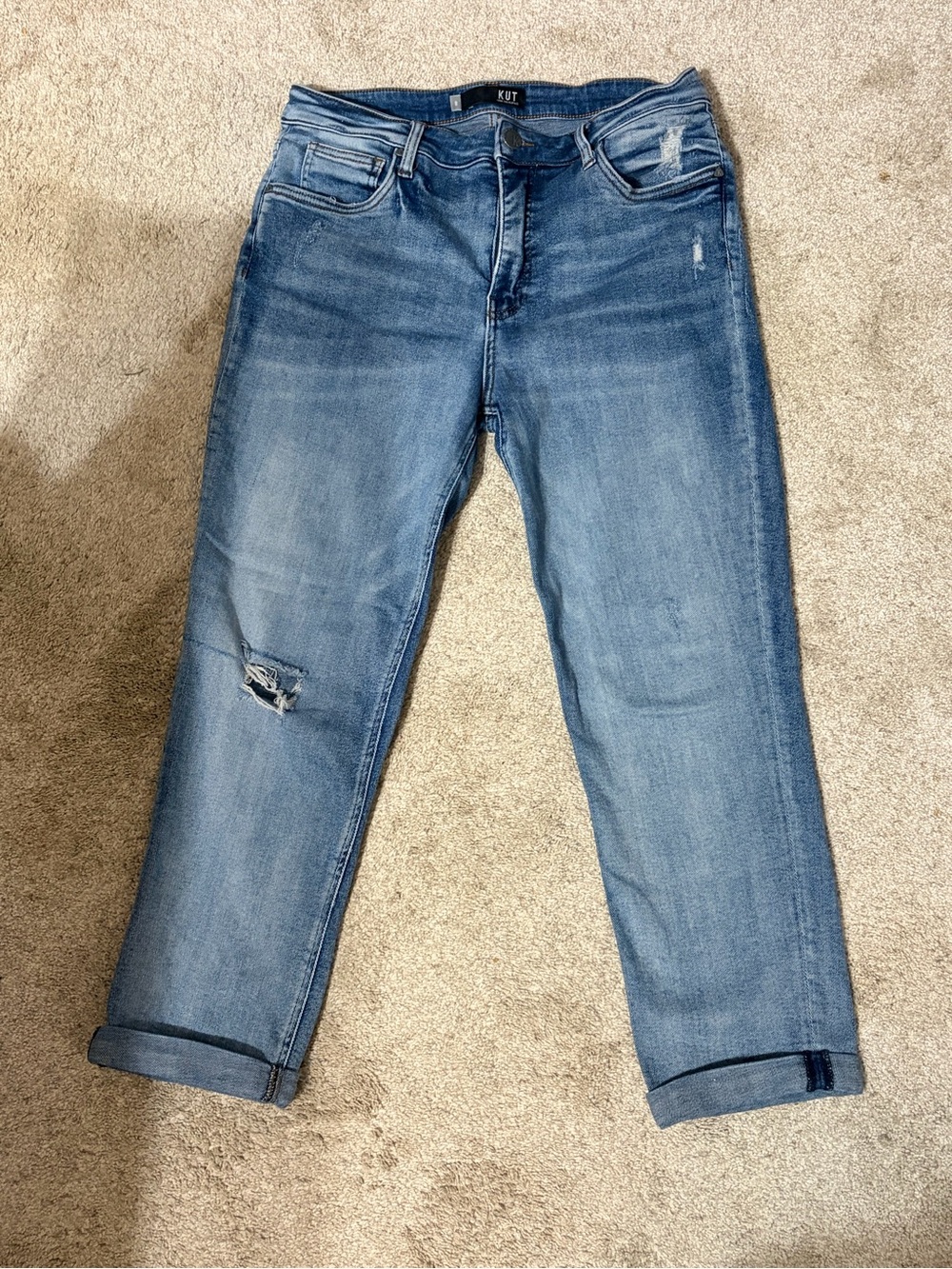 Kut from the Kloth Medium Blue Distressed Mom Jeans